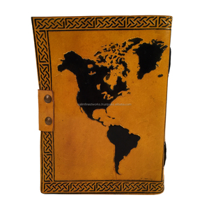 Handmade Professional Custom Vintage Yellow And Black Style 100% Genuine Leather Journal With <strong>World</strong> Map Logo Embossed Note <strong>Books</strong> - Product Image 4