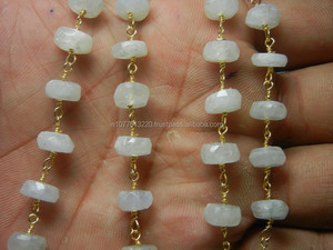 Rainbow Moonstone <strong>7</strong>-<strong>8mm</strong> Faceted Rondelle Bead Gemstone Rosary <strong>Chain</strong> - Product Image 6