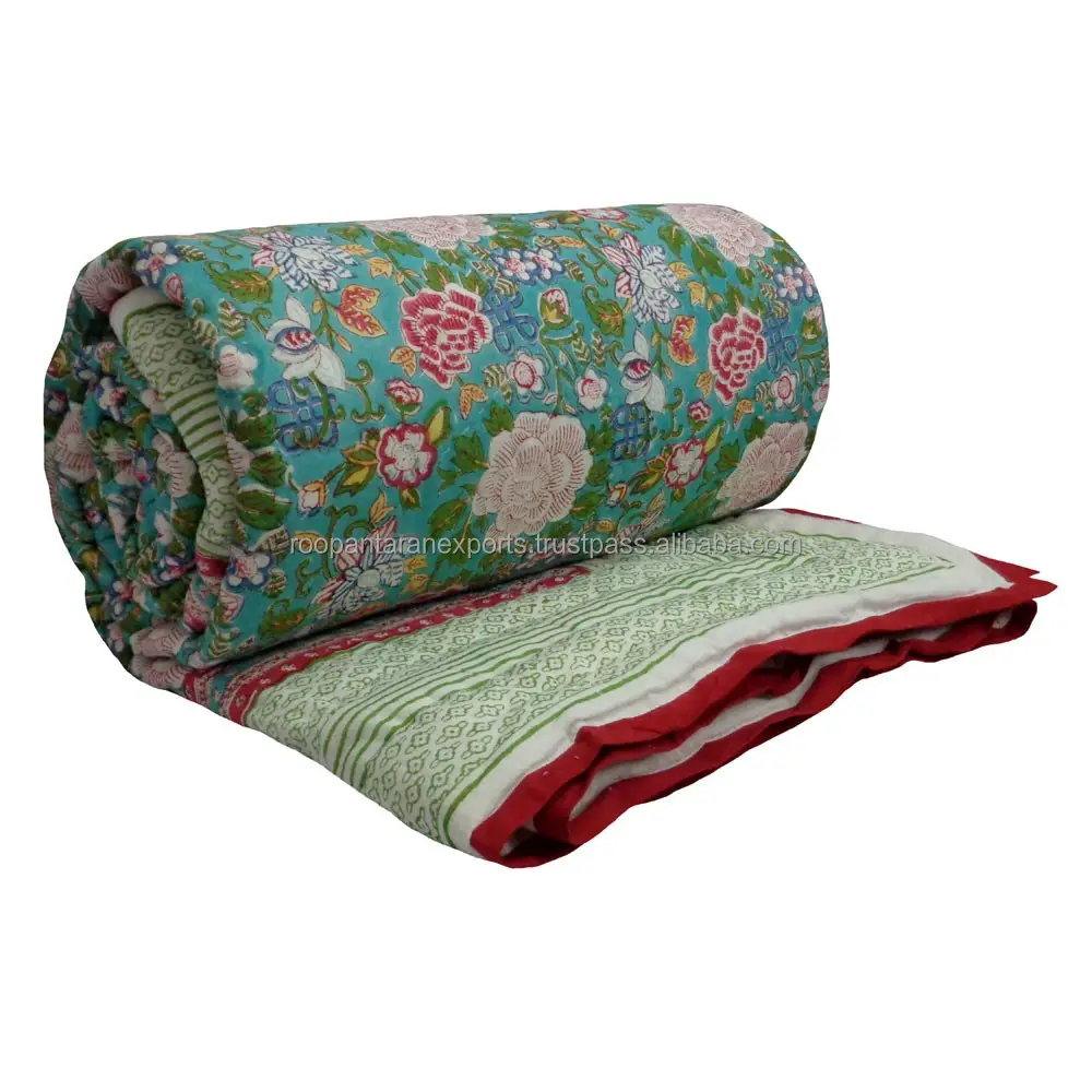 Venda quente Indiano Handmade Design Floral Algodão Macio Rainha Quilt Edredons Para Venda Ao Melhor Preço