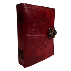 100% Couro Genuíno Jornal Escrita Notebook Antigo Handmade Marrom Escuro Limite Árvore Da Vida Em Relevo Diário Papel De Algodão Sem Forro