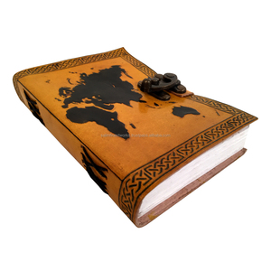 Handmade Professional Custom Vintage Yellow And Black Style 100% Genuine Leather Journal With <strong>World</strong> Map Logo Embossed Note <strong>Books</strong> - Product Image 2