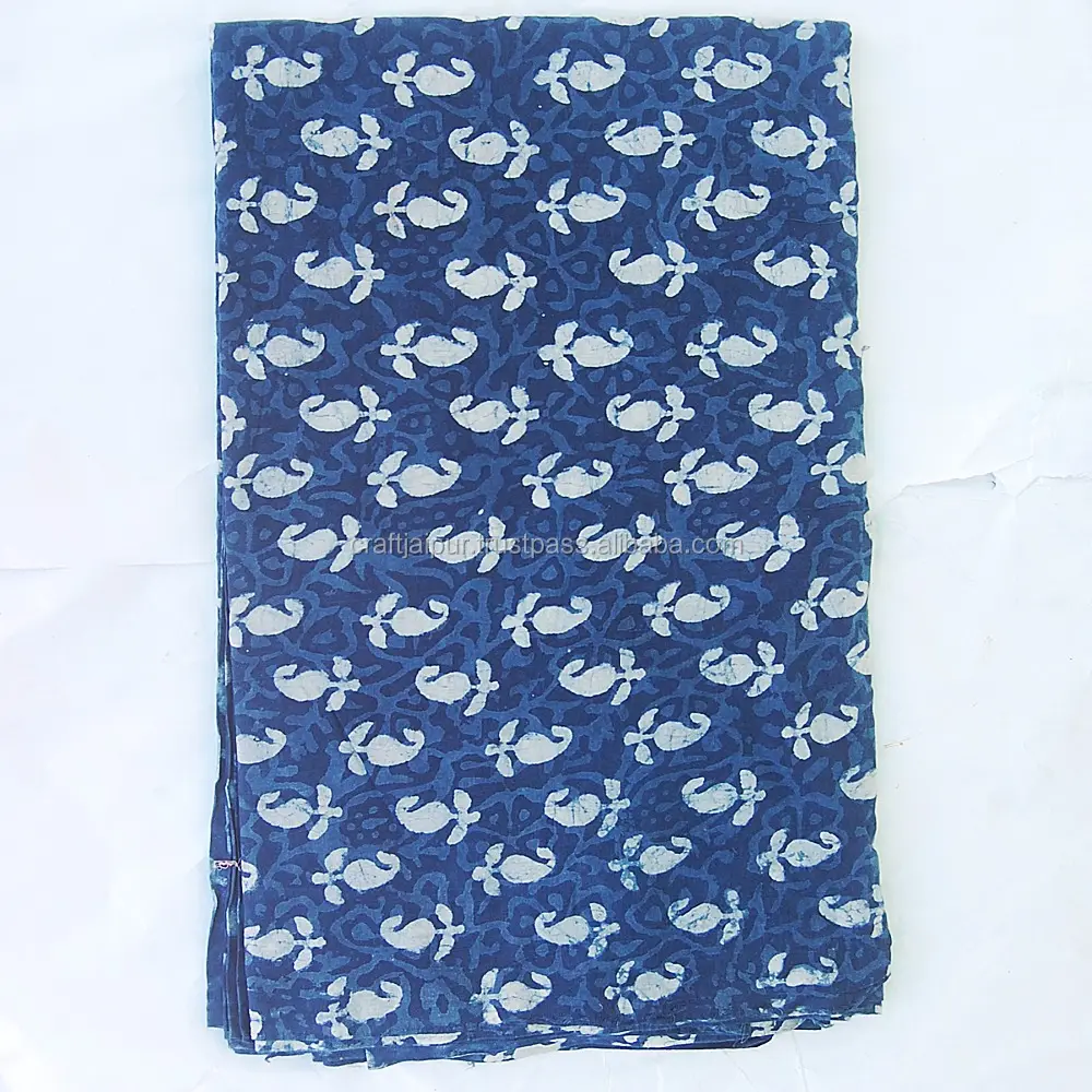 Fabricante Jaipur Paisley bloque impreso tela de algodón indio hecho a mano azul índigo fabricación artesanal tela al por mayor