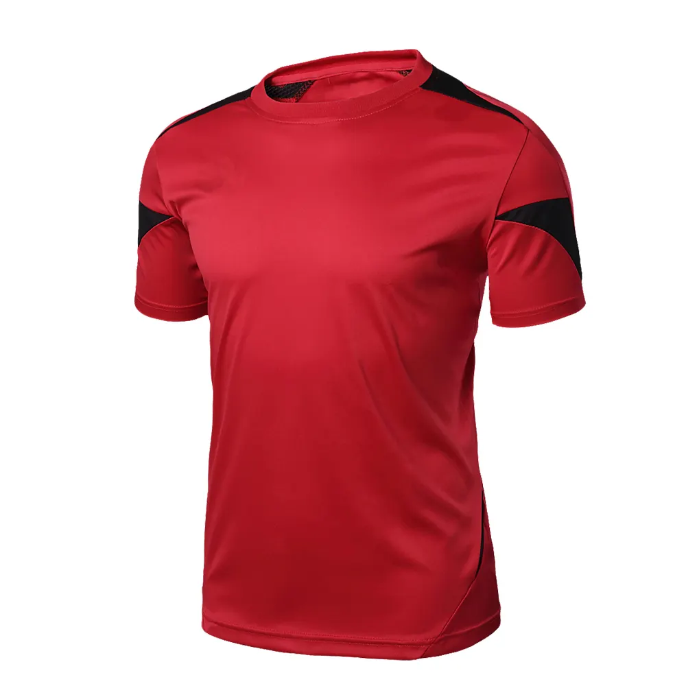 Camiseta de fútbol ajustada de manga corta, Jersey de fútbol de poliéster con diseño personalizado, rojo y negro, secado rápido, sublimada