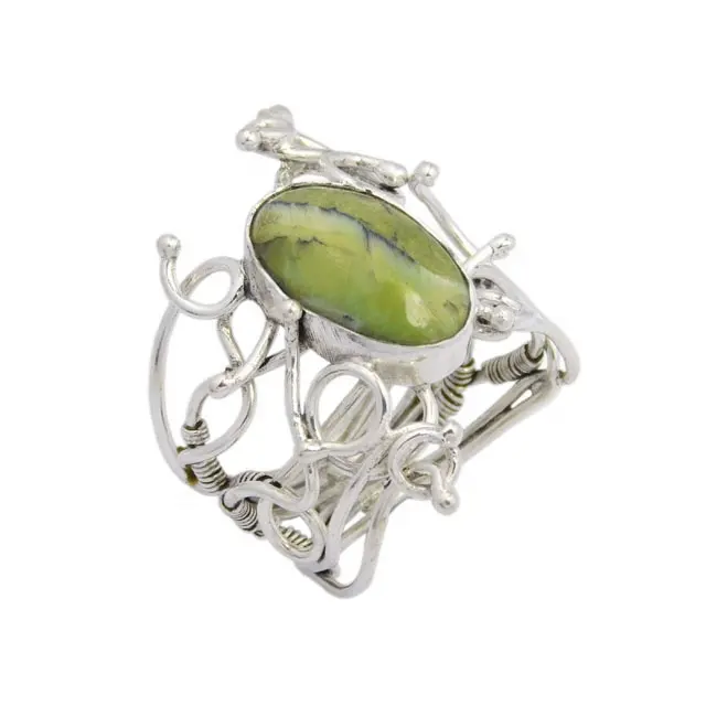 Anillo de ópalo suizo verde, joyería india, venta al por mayor, anillos de plata 925, proveedores de joyería hecha a mano de plata para Unisex
