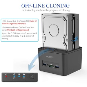 FIDECO מארז 2.5 "עגינה 2tb תחנת Hdd Ssd מעתק רציפים כונן שיבוט דיסק קשיח דיסקו שיבוט