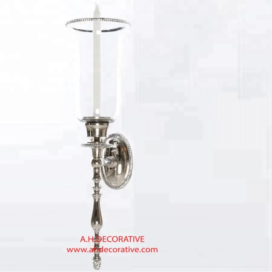 Роскошный декоративный высококачественный металлический настенный подсвечник со стеклом в продаже