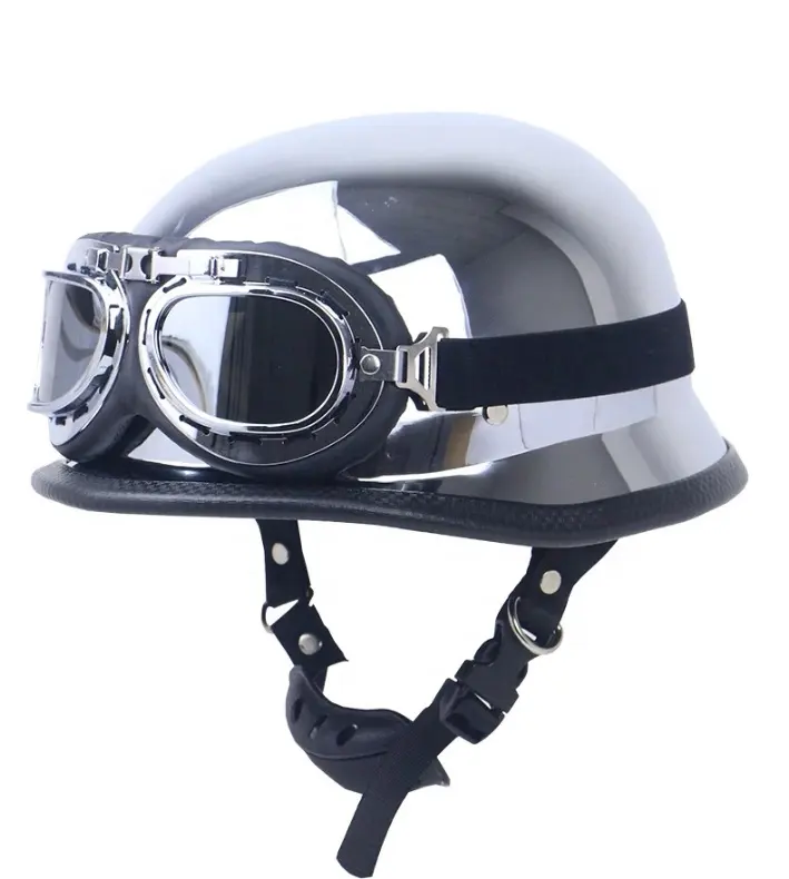 Casco de media cara para motocicleta, protector de media cara, galvanoplastia, plateado, Retro, al aire libre para conducción, con gafas