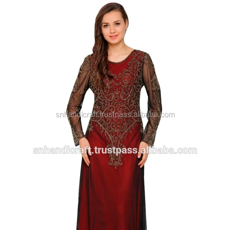 Gaun Pesta Bordir Mewah Merah Gaun Pakaian Pesta Terbaru untuk Anak Perempuan