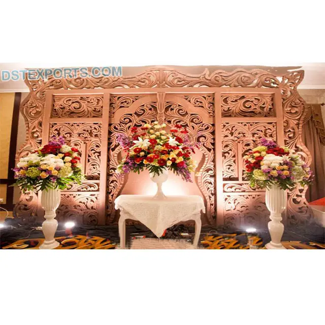 إطار/لوحة زفاف خشبي منحوت من الخلف ، إطار خشبي لصور الزفاف الهندية ، مرحلة عتيق لمسرح الزفاف