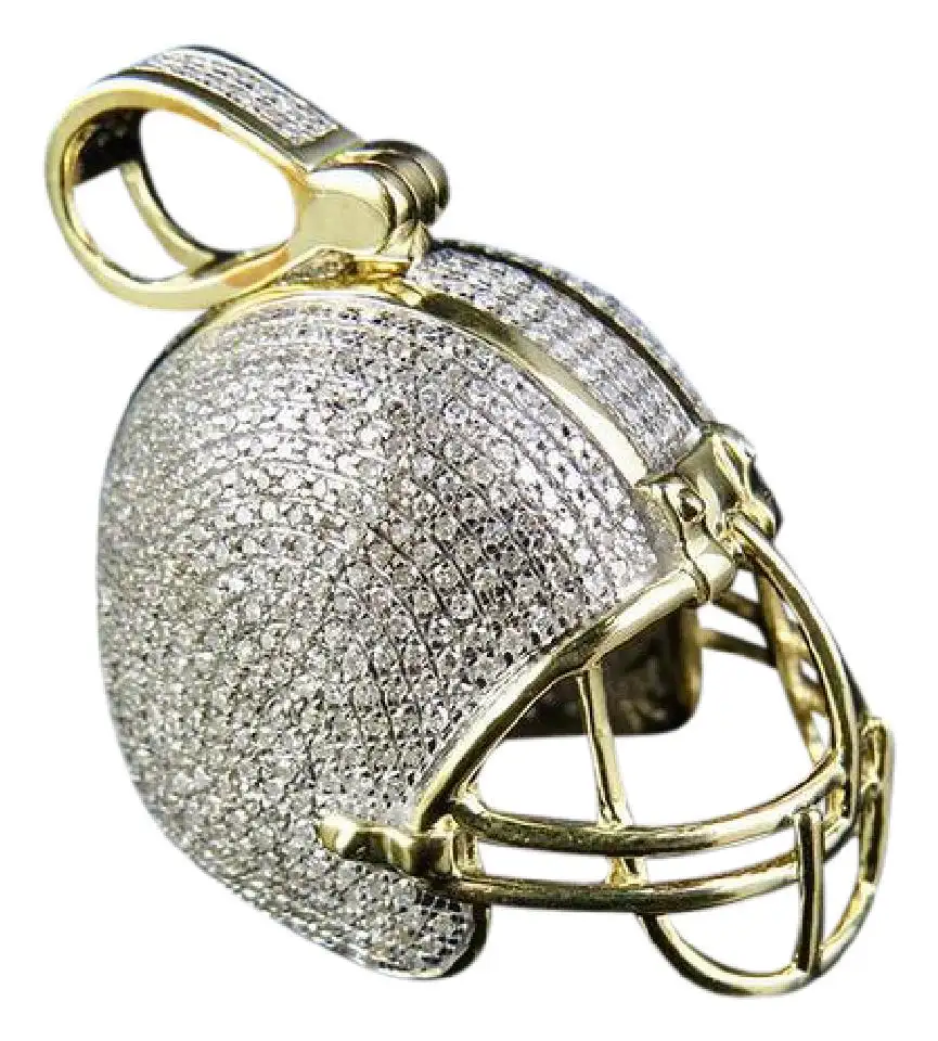 Hip Hop Bling NFL Casco Gli Amanti Ciondolo di Diamanti in 14k Oro Giallo per il Cricket, hip Hop di Stile Ciondolo di Diamanti 4.25 Carati