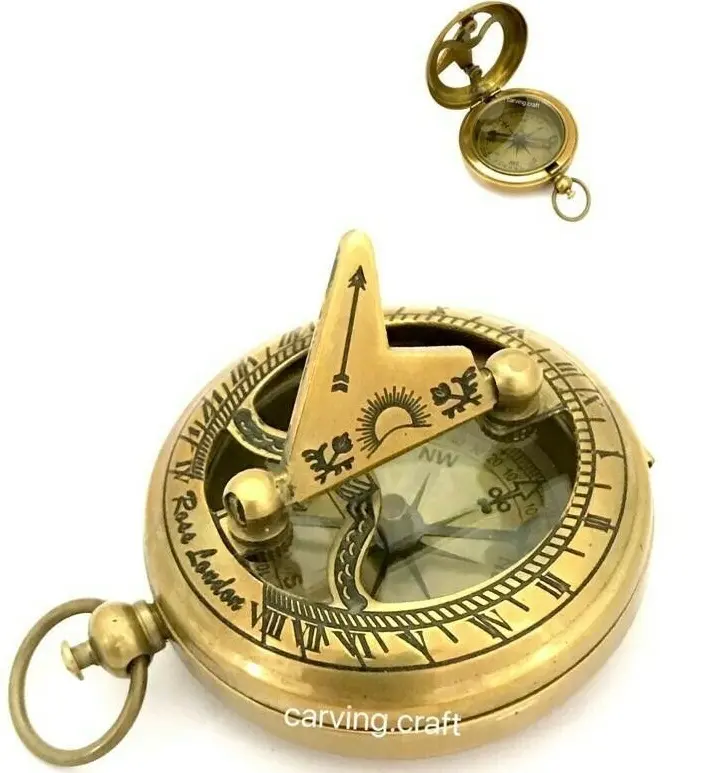 Calvin Handicraft Nautical Brass Sundial Compass Marine Working Compass Pocket Style Best Decorative Compass Men & Women CHCOM15