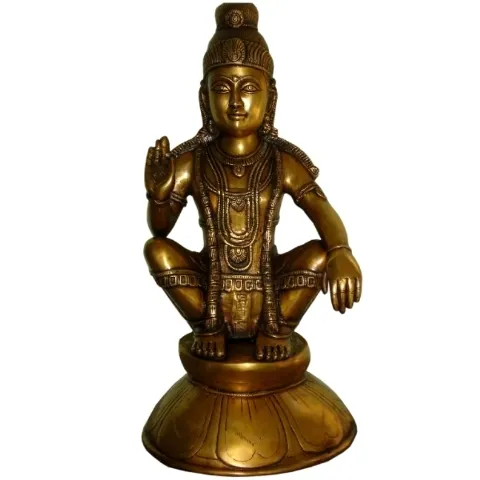 Statue du seigneur religieux Ayyappa idole faite en laiton pour adorer le dieu indien du sud Statue Sastavu Sculpture hindou