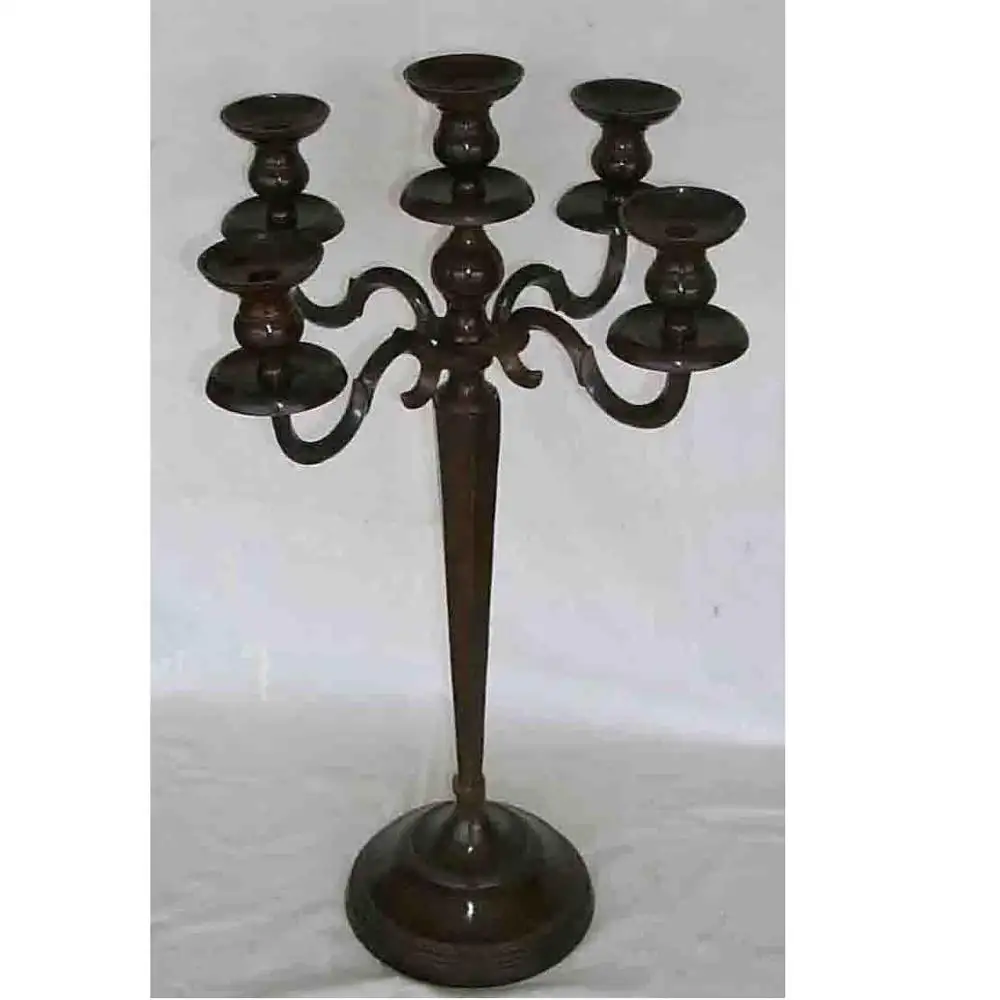 Portacandele nero a stelo lungo in metallo per decorazioni per la casa candelabro a mano a 5 braccia candelabro per matrimonio portacandele Decorative