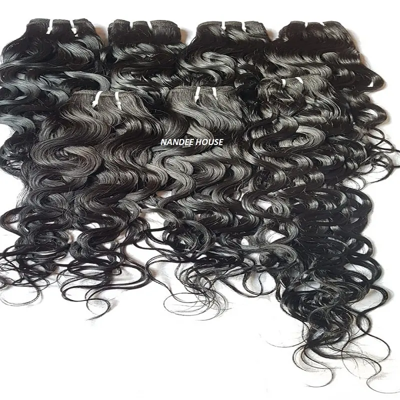 Extensiones de cabello humano alineado con cutícula ondulada cruda India Brillo natural Textura suave Peinado de longitud larga Exportado a todo el mundo