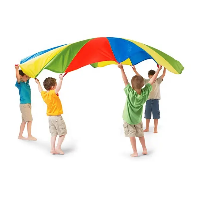 GSI باراشوت نايلون قوس قزح 16-قدم مع شعار يمكن تصميمه حسب الطلب لعب خارجي للأطفال للعب والتعلم وصديق للجنسين