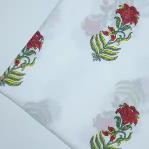 Floral Modern Hand Block Printed Fabric Mulmul 100% Pure Cotton Indian Jaipuri Material Textile