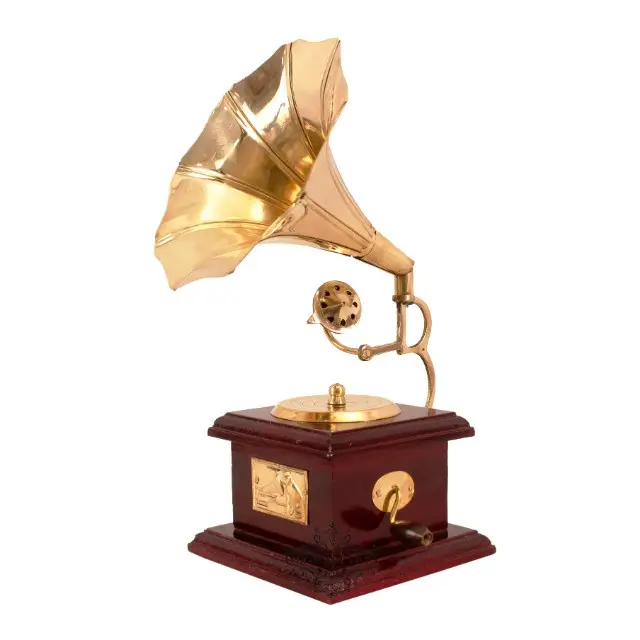 Gramófono de latón hecho a mano, accesorio de decoración para el hogar, fabricante y distribuidor de la India