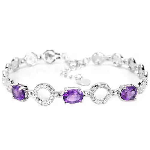 SPLENDIDA AAA NATURALE VIOLA AMETISTA & WHITE anello in ARGENTO STERLING 925 BRACCIALETTO