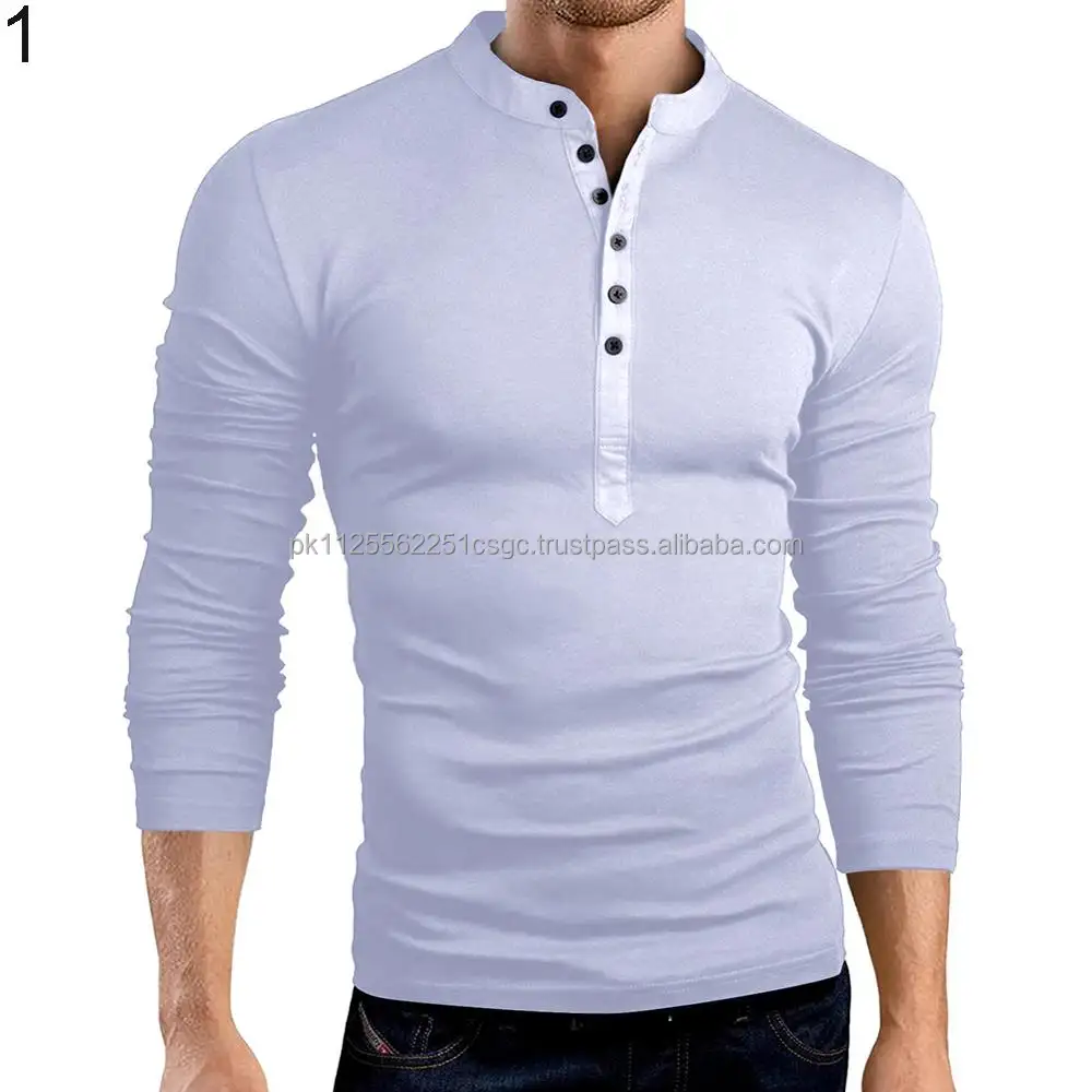 Latest fashion Design Henley Neck long sleeve T Shirts