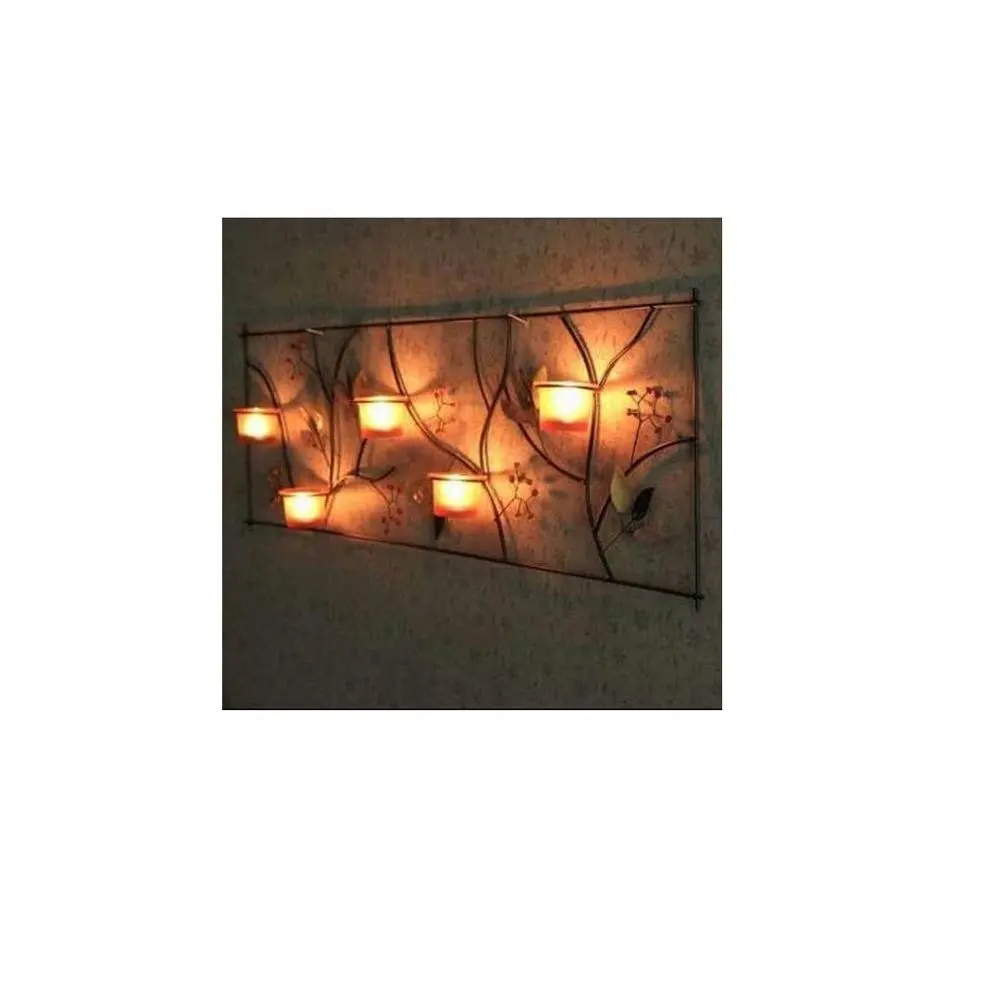 Rettangolo appesa a parete in ferro foglia d'albero Design in metallo candela luce del tè supporto votivo all'ingrosso al miglior prezzo per Ramadan decorativo