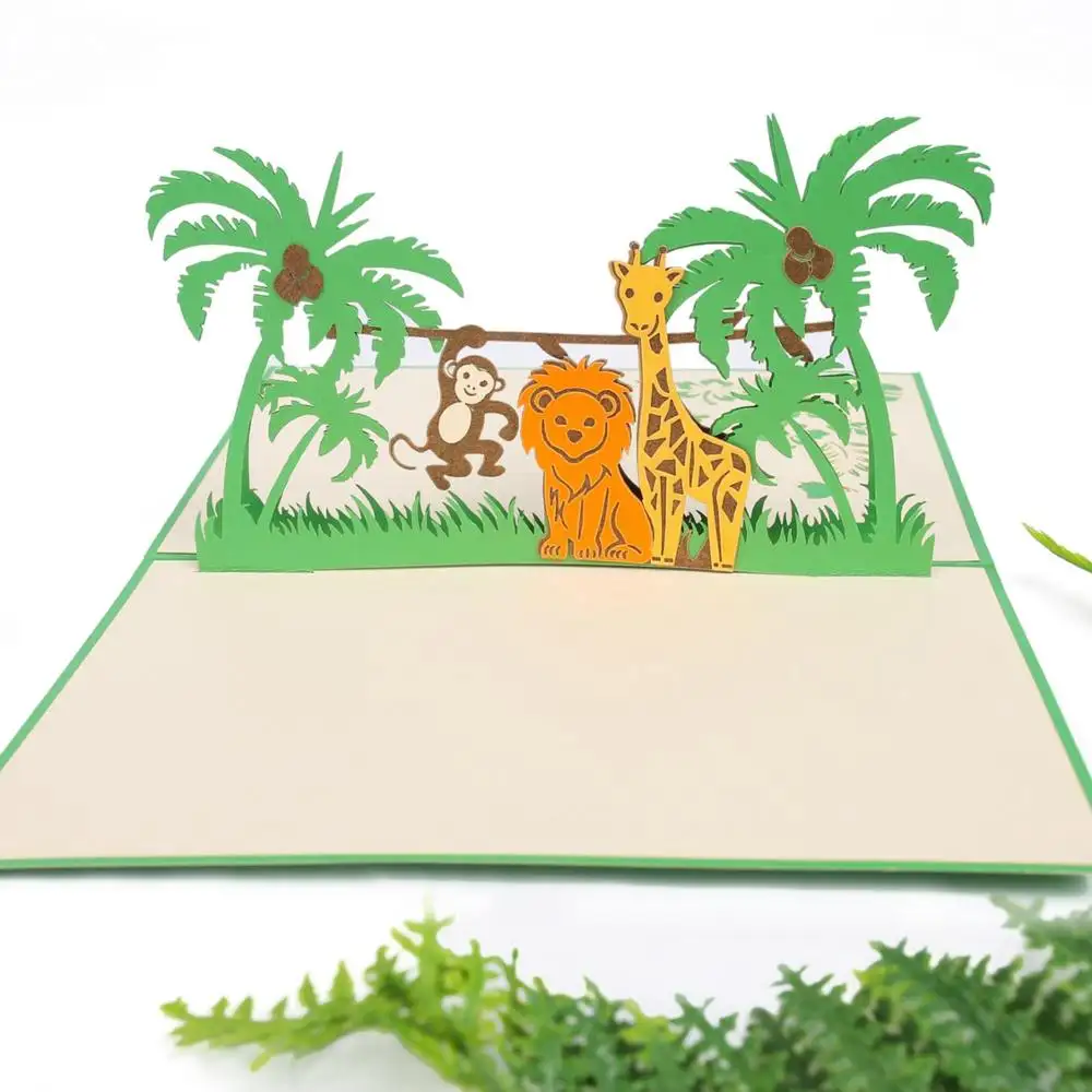 Kiricard Jungle Animals Card 3D Vietnamese Handmade Card Pop Up Card for Birthday by Vietnamese Manufacturer Handicraft