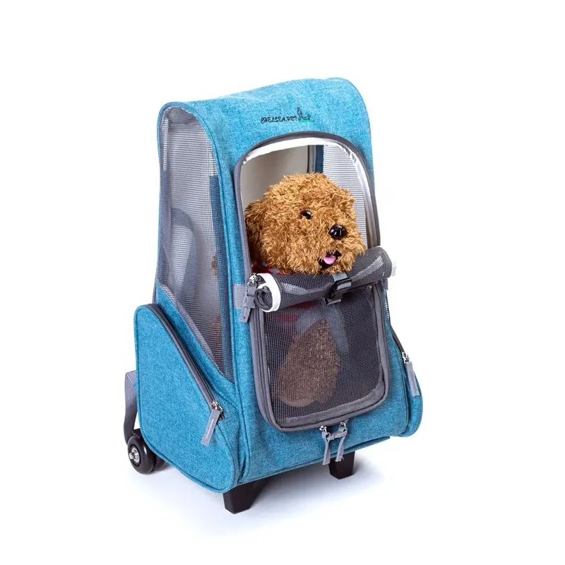 2019 promozionale di Rotolamento di Lusso Morbido Su Due Lati del Sacchetto del Gatto Pieghevole Zaino Pet Carrier con Ruote