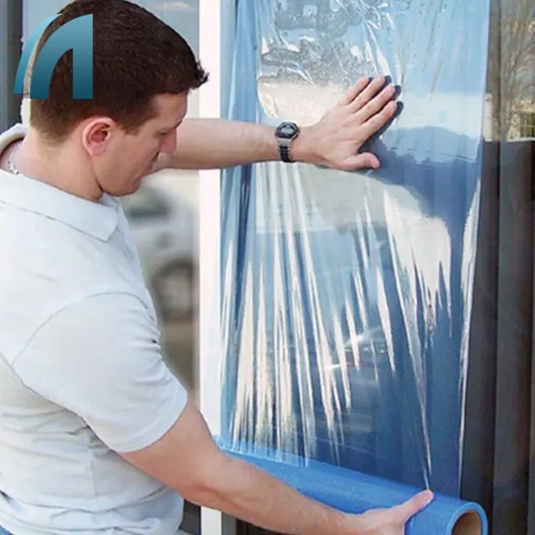 ตัวอย่างฟรี PE ฟิล์มพลาสติกป้องกันสีฟ้าสำหรับกระจกหน้าต่าง