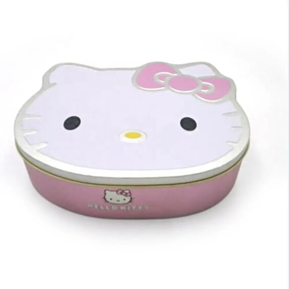 Wholesales kitty cat head shape sweet candy tin box irregular shape metal tin container for christmas gifts packaging