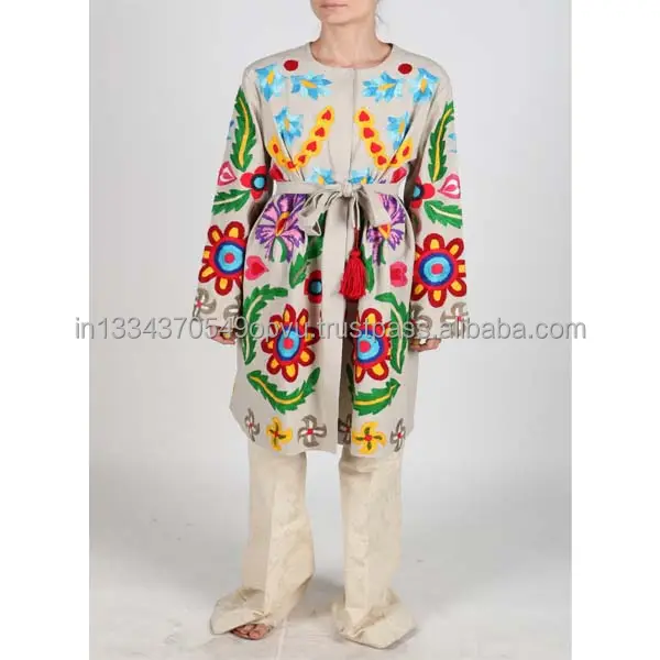 Venta al por mayor de fábrica India, mujer, Estilo Vintage bohemio Suzani bordado Kimono vestido elegante de alta calidad Otoño Invierno señora chaqueta
