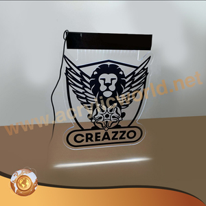 DC 12V מותאם אישית אקריליק קצה מואר LED סימן עם בסיס לתלות עם מתכת שרשרת led שלט מואר