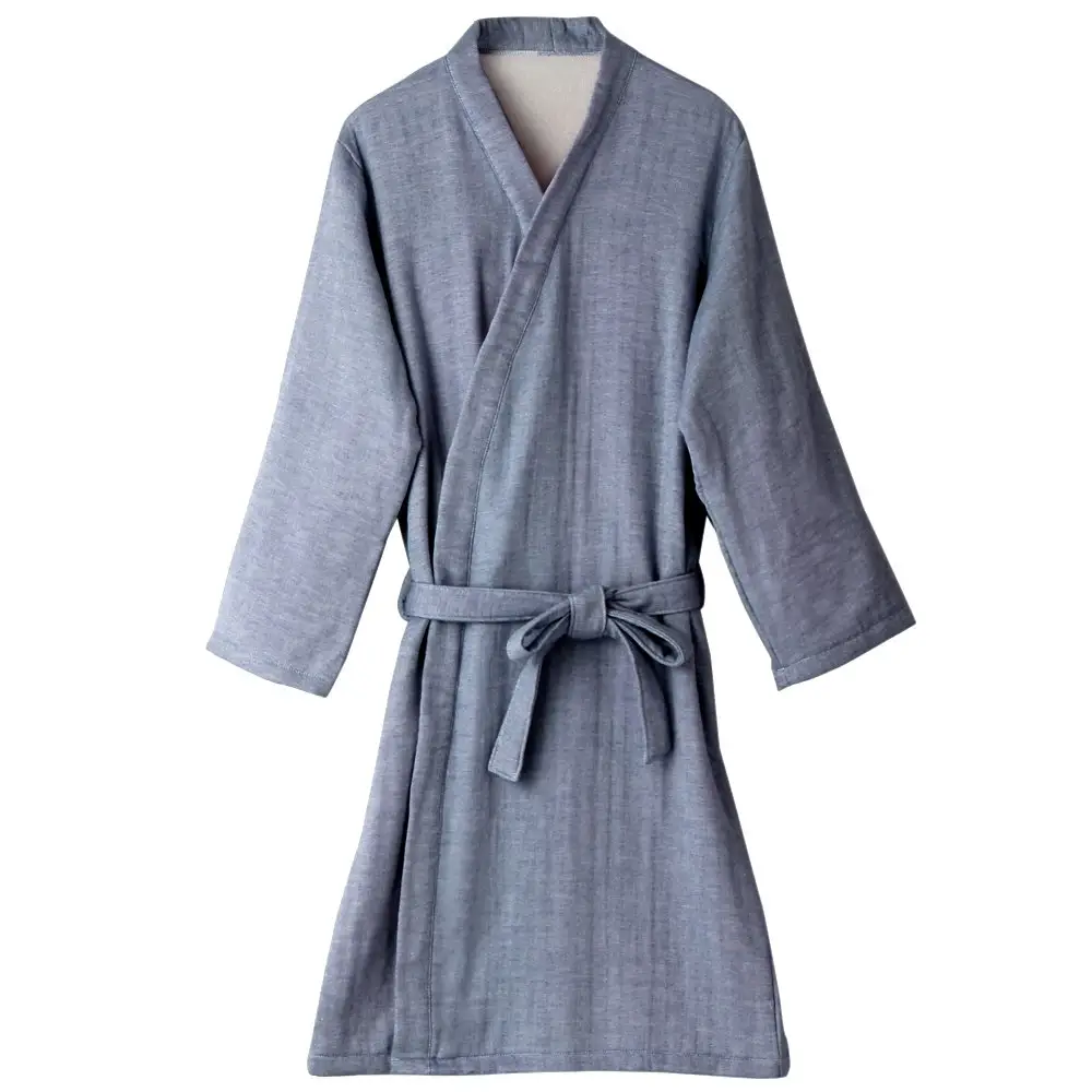 Plane design cotton gauze bath robe 110cm * 56cm unisex made in Japan Indigo blue sax