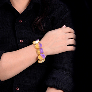 น้ำตาลควอตซ์ Druzy เครื่องประดับอัญมณีหลายสร้อยข้อมือสวมใส่ของผู้หญิง
