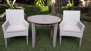 Teak <strong>Round</strong> Dining Table and Synthetic Rattan 2 Chairs Outdoor Garden Sets <strong>Patio</strong> Furniture - Product Image 4