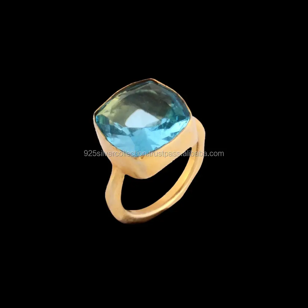 Anillo chapado en oro con piedra de Topacio Azul de Londres, nuevo diseño Popular, colección de plata 925, precio al por mayor