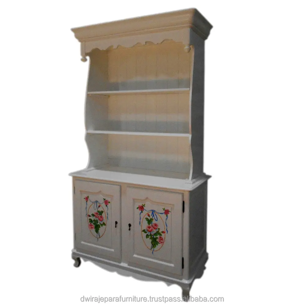 FURNITURE : MAHOGANY FRENCH WOODEN OPEN BOOKCASE TWO DOORS HAND PAINTING FURNITURE COLOR