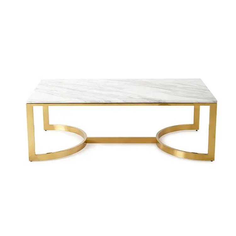 Table basse en marbre artificielle, ensemble de meubles de salon, modèle en fer et cadre en acier inoxydable, Table à thé en marbre
