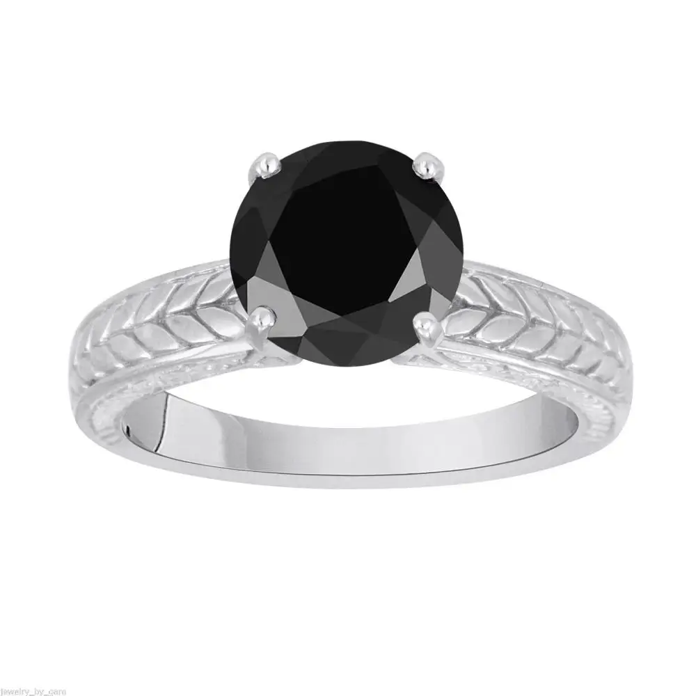 Anillo solitario de diamante negro, oro blanco de 14 quilates, 1,50 Ct, Unisex,1 quilate