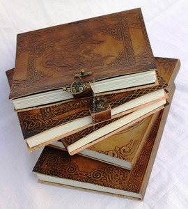 <strong>Celtic</strong> Flying Dragon Embossed Custom Handmade Genuine Leather Journal Hard Cover Notebook Blank White Pages Antique Brass C-Lock - Product Image 1