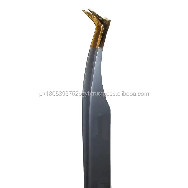 Gold tip Crane Curved Tip Precision Sand Blasted German Stainless Steel / Eyelash Extension Tweezers