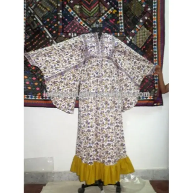Robe longue en coton imprimé pour femme, tunique de styliste, à fleurs, bloc indien, tendance, Sexy, été, 2020