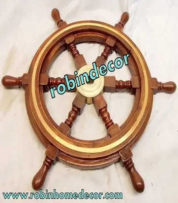 Vintage Style 36" Brass & Wood Ship Wheel Nautical Bar Decor Steering Boat