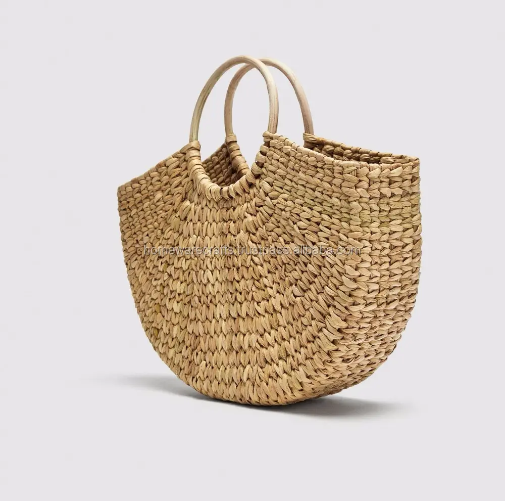 Straw women summer beach bag with handle seagrass water hyacinth handbags for shopping crafts hand woven eco-friendly products
