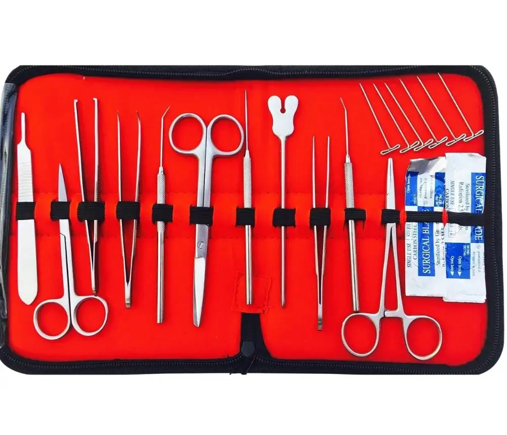 Kit geral de cirurgia de alta qualidade, aço inoxidável, instrumentos médicos para hospitais com estojo de couro pu