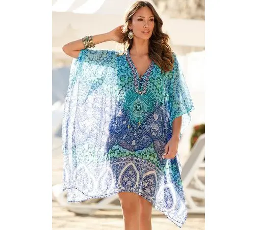 Hot Exclusive 2019 Women's Digital Printed Polyester Kaftan Cover Up