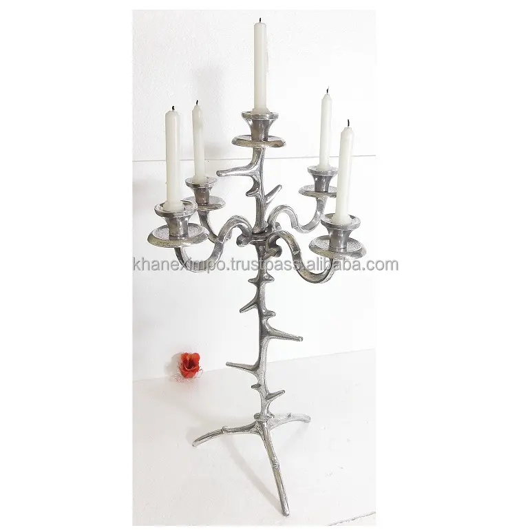 Candelabro de aluminio de 5 brazos, candelabro de Metal estilo árbol, candelabro decorativo, centro de mesa, venta al por mayor