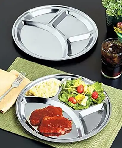 Assiette à dîner à 5 compartiments en acier inoxydable, plateau, vente en gros,