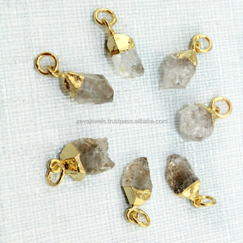 Conectores de colgante de dijes de diamante Herkimer Raw Natural, piedras preciosas crudas de 16mm a 22mm oro de 24k galvanizado joyería al por mayor