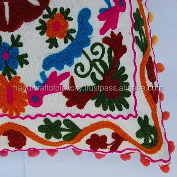 Indische handgemachte bestickte Suzani Kissen bezug Usbekistan Stil Woll stickerei Suzani Kissen bezug