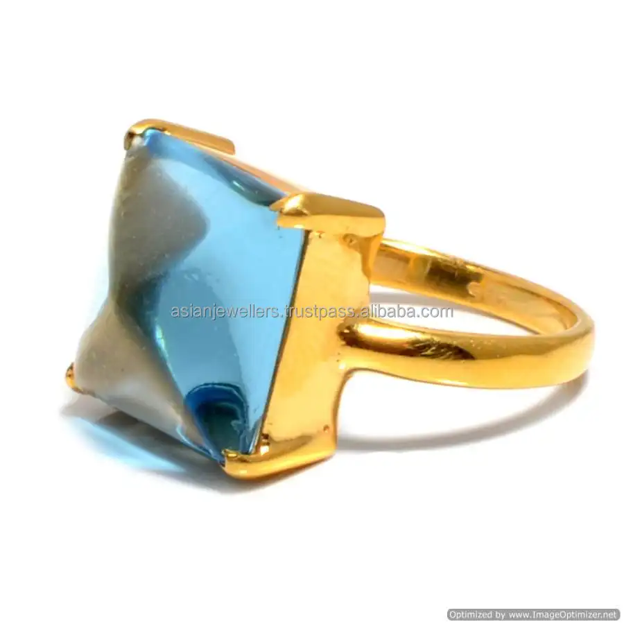 925 sterling silver Blue Topaz Quartz Gemstone gold plated Ring