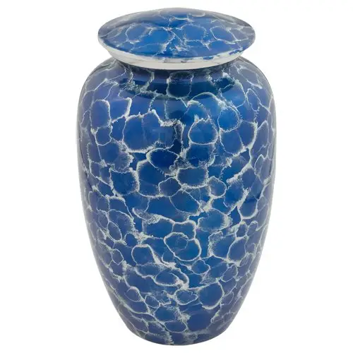 American Design Blue Adult Funeral Cremation Urn for Human Ashes Hand Made in Brass Suitable for Cemetery Burial Service